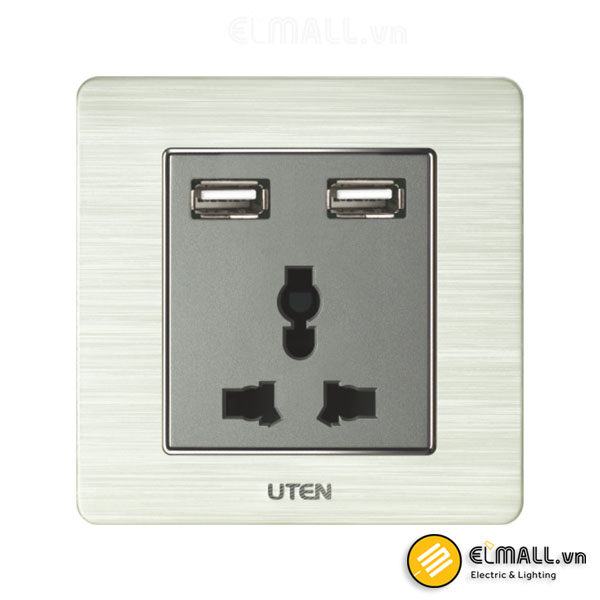 Bộ ổ cắm 3 chấu và ổ cắm USB Uten V6-Z13/2NU
