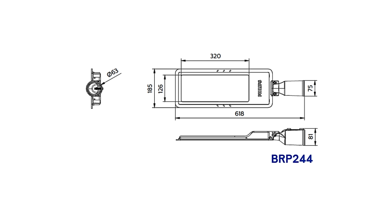 Kích thước đèn đường LED BRP244 LED162/WW 120W Philips DM0 PSU StreetStar Gen2