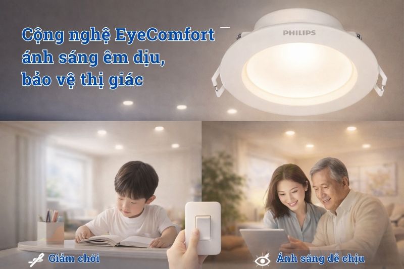 Đèn LED âm trần đổi màu 9W D90 DL190B Eridani Philips 10 Đèn LED âm trần đổi màu DL190 Eridani Philips chiếu sáng thân thiện